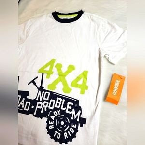 Boys 7/8 White Navy Gymboree 4x4 No Road No Problem Ready to Ride Adventure